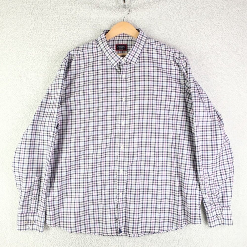 Untuckit Shirt Mens 3Xl White Purple Plaid Long Sleeve Button Up Classic